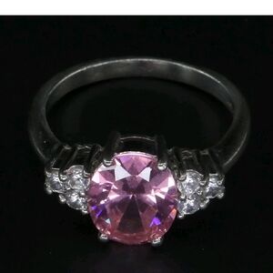 Sterling‎ Silver Designer HMI Pink And White CZ Ring. Sz. 9.5